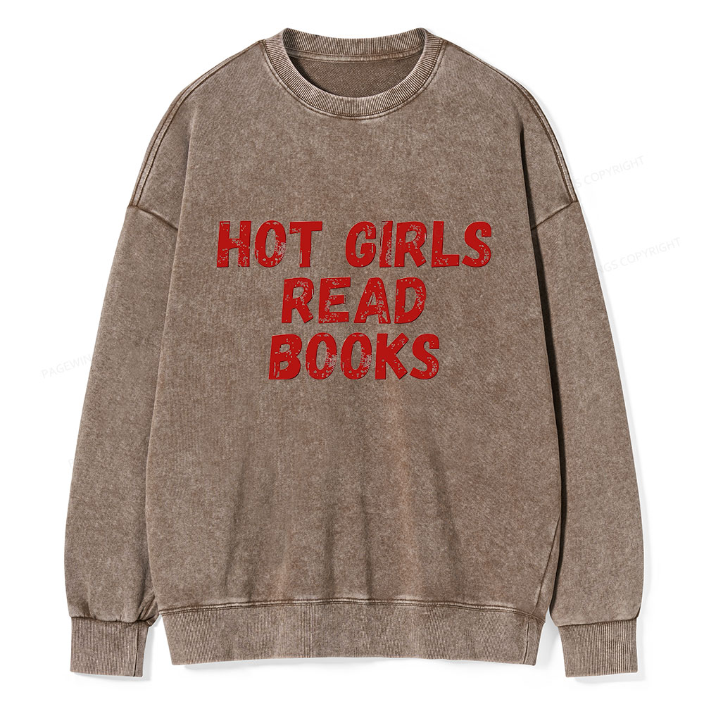 Pagewings Hot Girls Read Books Unisex Washed Sweatshirt