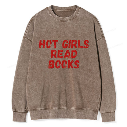 Pagewings Hot Girls Read Books Unisex Washed Sweatshirt