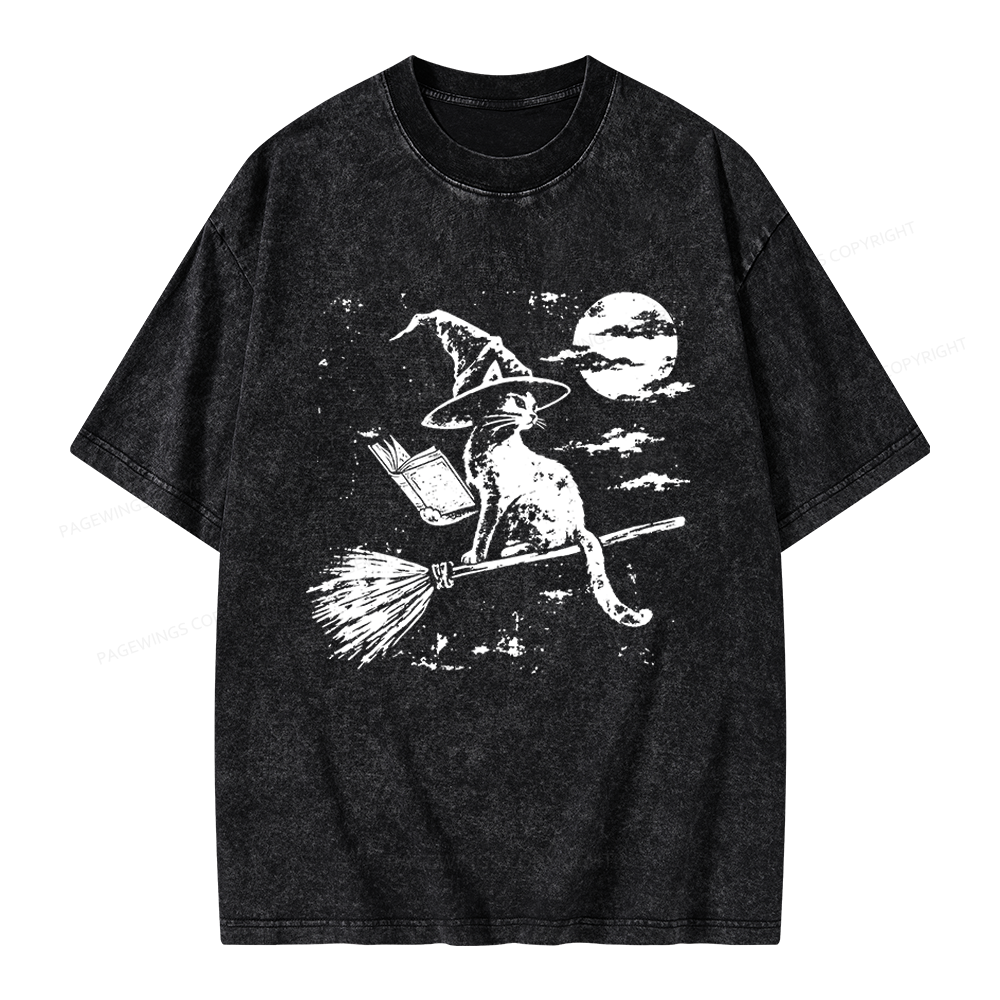 Pagewings Witchy Cat Unisex Washed T-shirt