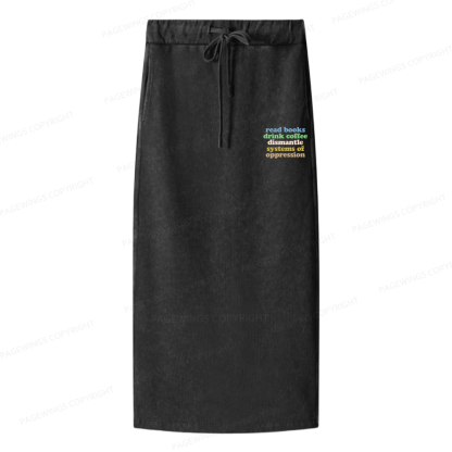 Pagewings Read Books Drink Coffee Dismantle Women Washed Long Skirts