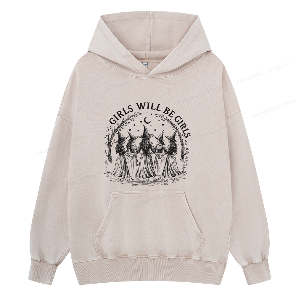 Pagewings Girls Will Be Girls Unisex Washed Hoodie
