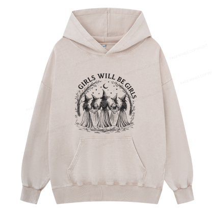 Pagewings Girls Will Be Girls Unisex Washed Hoodie