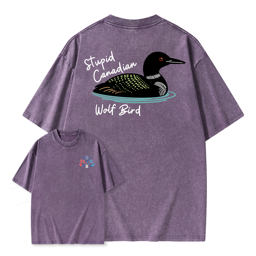 Pagewings Stupid Canadian Wolf Bird Unisex Washed T-shirt