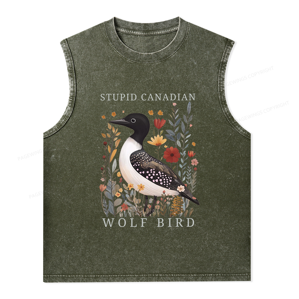 Pagewings Stupid Canadian Wolf Bird Unisex Washed Tank Top