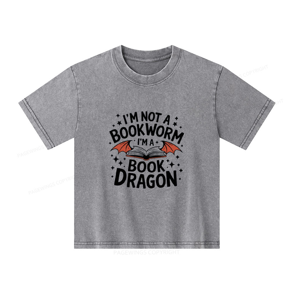 Pagewings I'm Not A Bookworm I'm A Book Dragon Unisex Kids Washed T-shirt