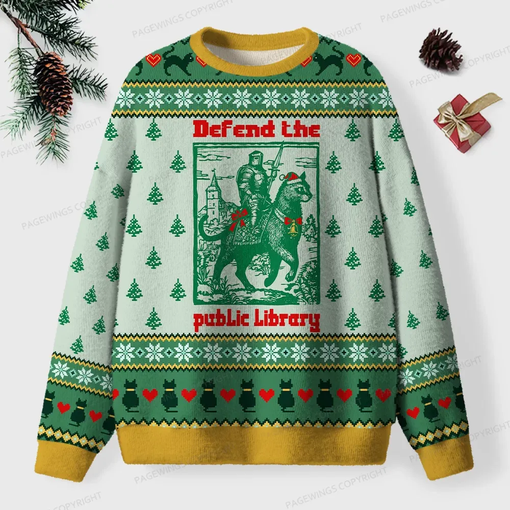 Pagewings Defend The Public Library Unisex Ugly Knit Sweatshirt
