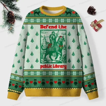 Pagewings Defend The Public Library Unisex Ugly Knit Sweatshirt