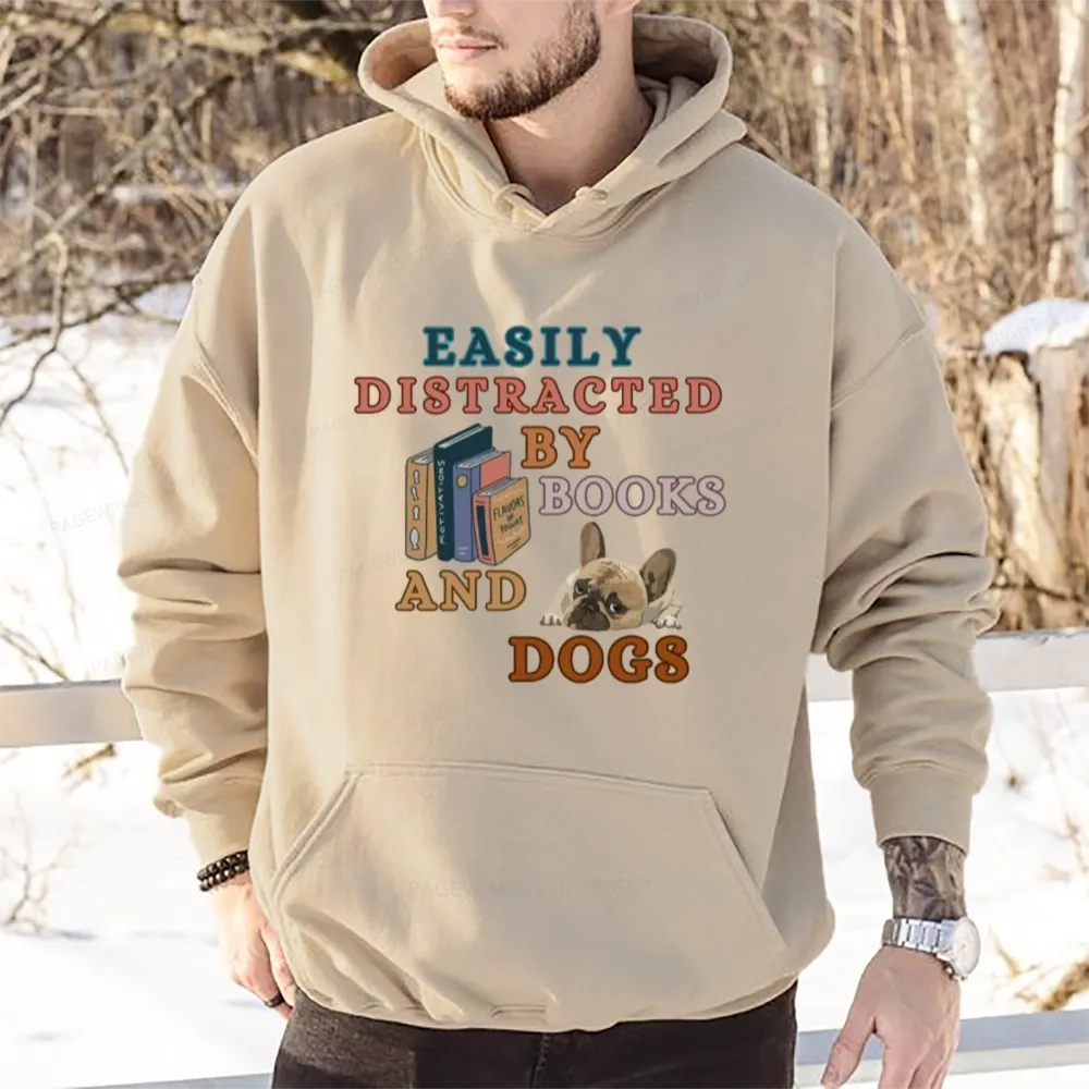 Pagewings Easily Distracted By Books And Dogs Unisex Classic Hoodie
