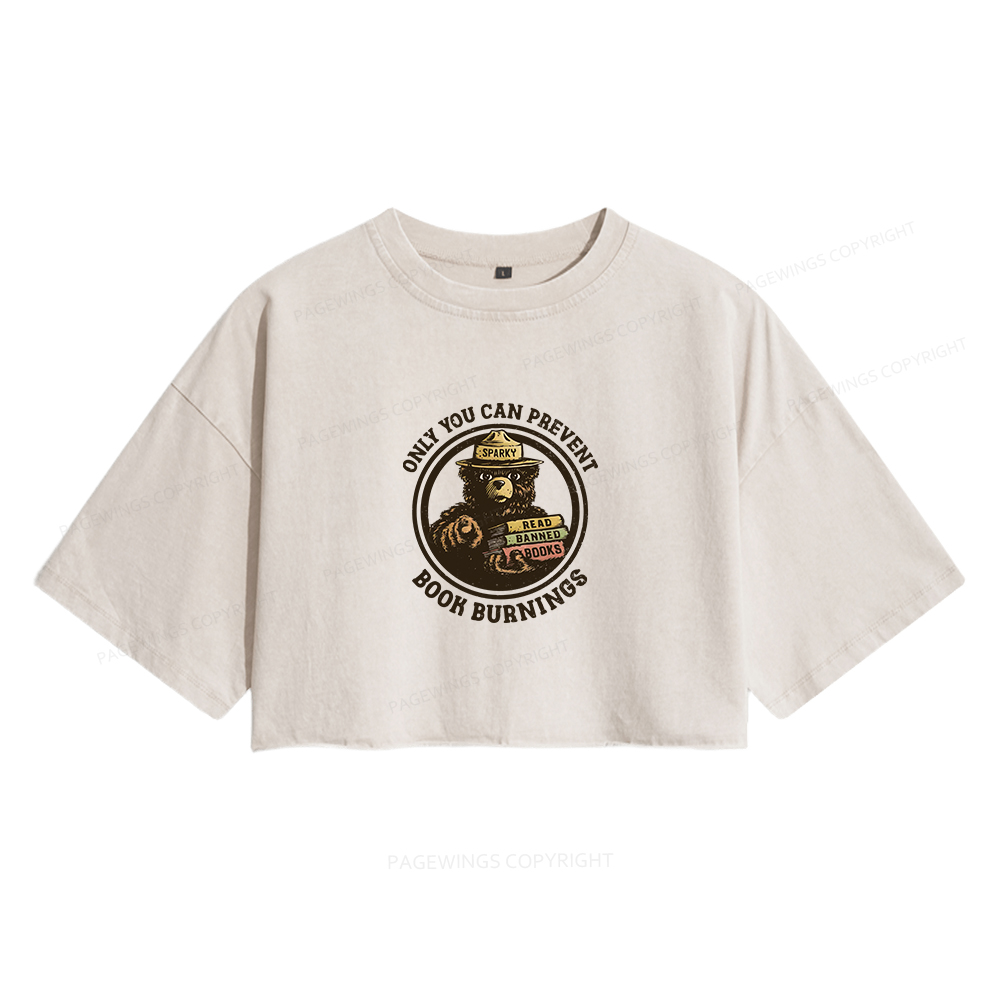 Pagewings Only You Can Prevent Book Burnings Women's Washed Cropped T-shirt