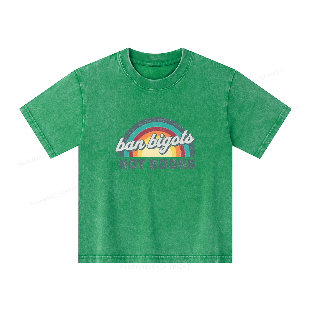 Pagewings Ban Bigots Not Books Unisex Kids Washed T-shirt