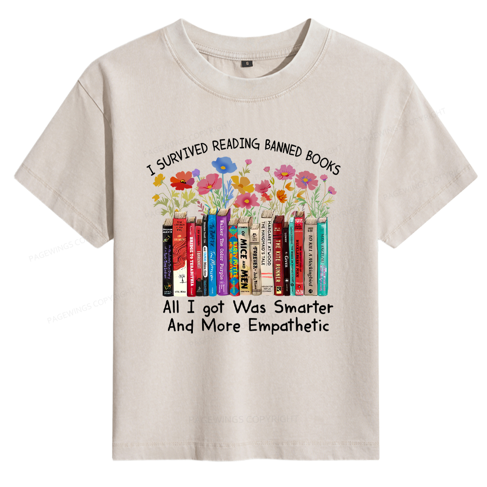 Pagewings Survived Banned Books Got Smarter Women's Washed T-shirt