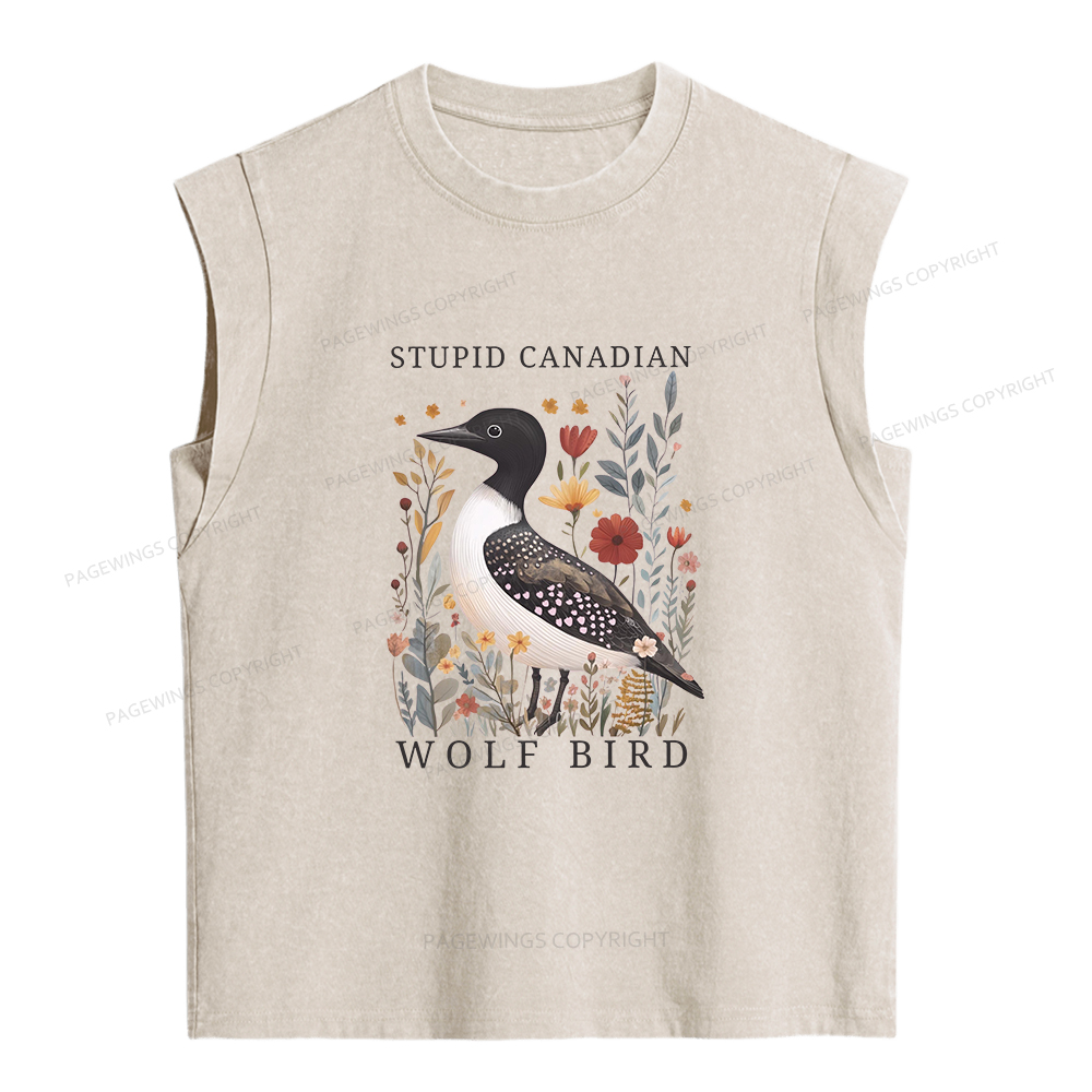 Pagewings Stupid Canadian Wolf Bird Women's Washed Tank Top
