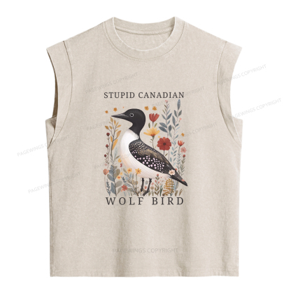 Pagewings Stupid Canadian Wolf Bird Women's Washed Tank Top