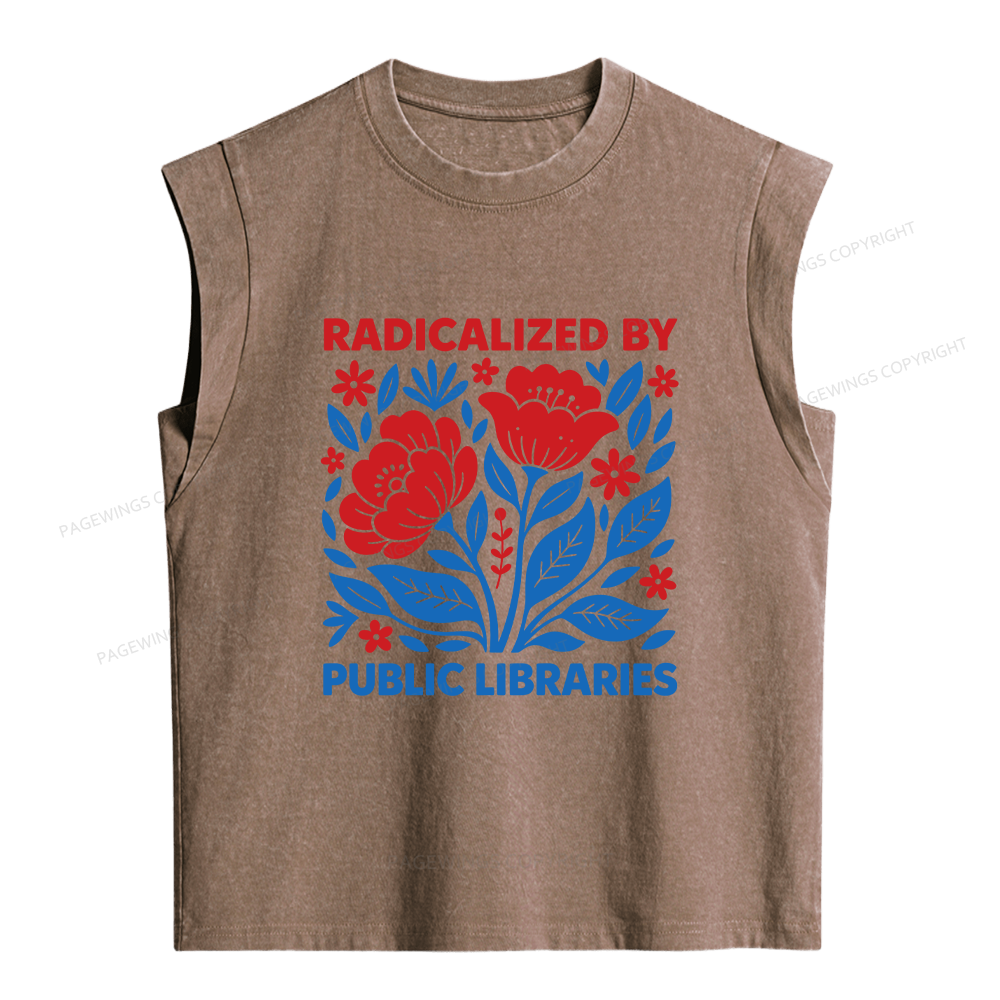 Pagewings Radicalized by Public Libraries Women's Washed Tank Top