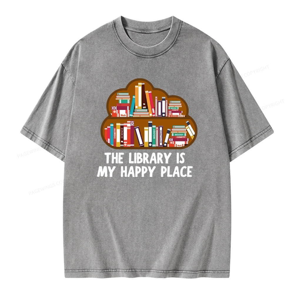 Pagewings The Library Is My Happy Place Unisex Washed T-shirt