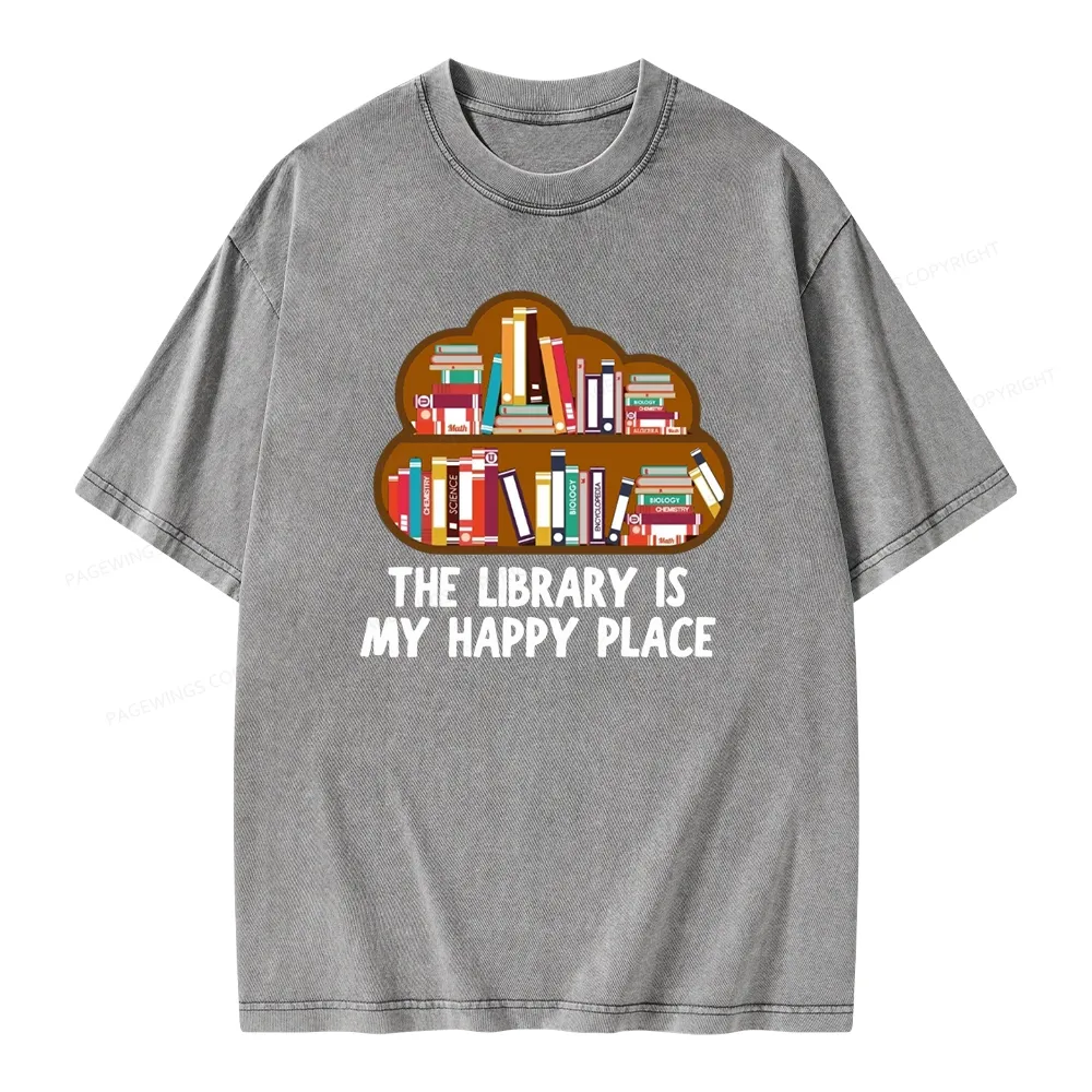 Pagewings The Library Is My Happy Place Unisex Washed T-shirt