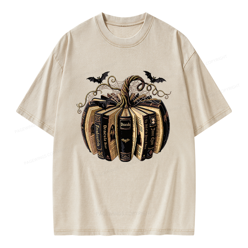 Pagewings Gothic Book Pumpkin Unisex Washed T-shirt