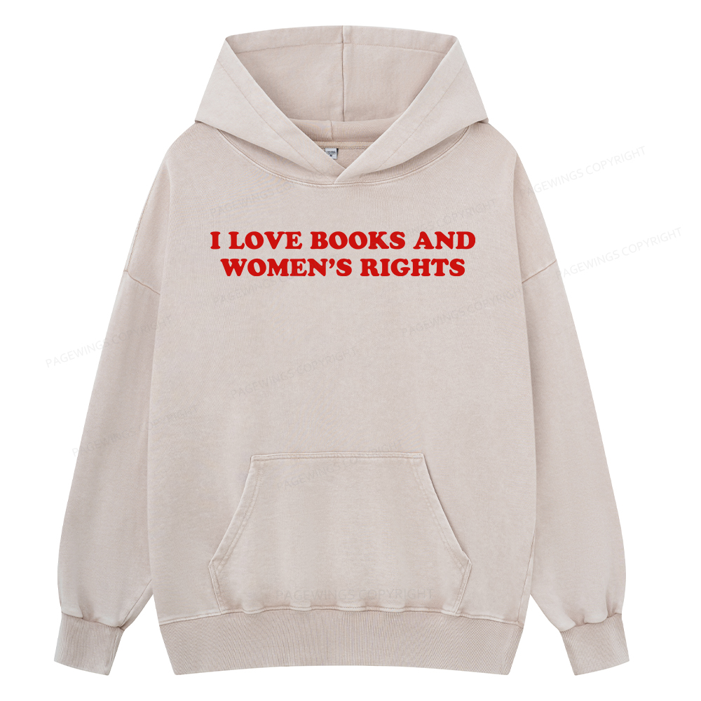 Pagewings I Love Books And Women's Rights Unisex Washed Hoodie