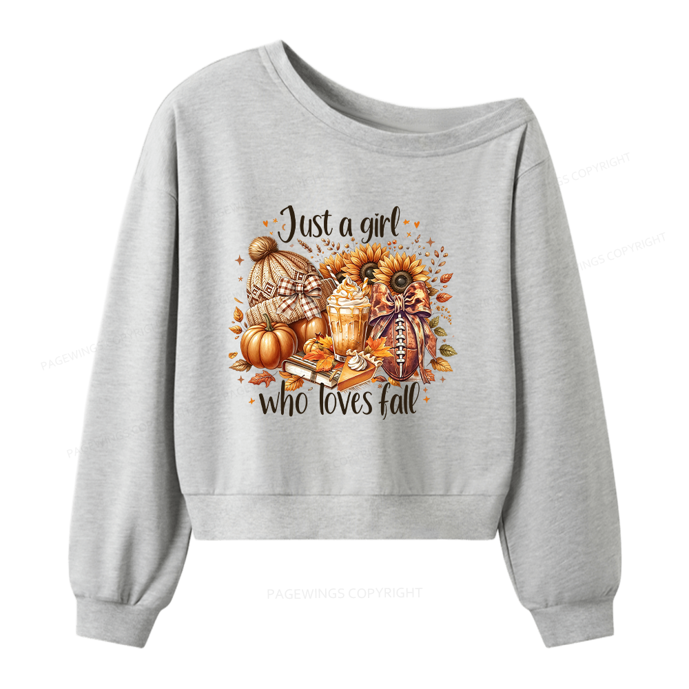 Pagewings Just a Girl Who Loves Fall Women Off Shoulder Sweatshirt