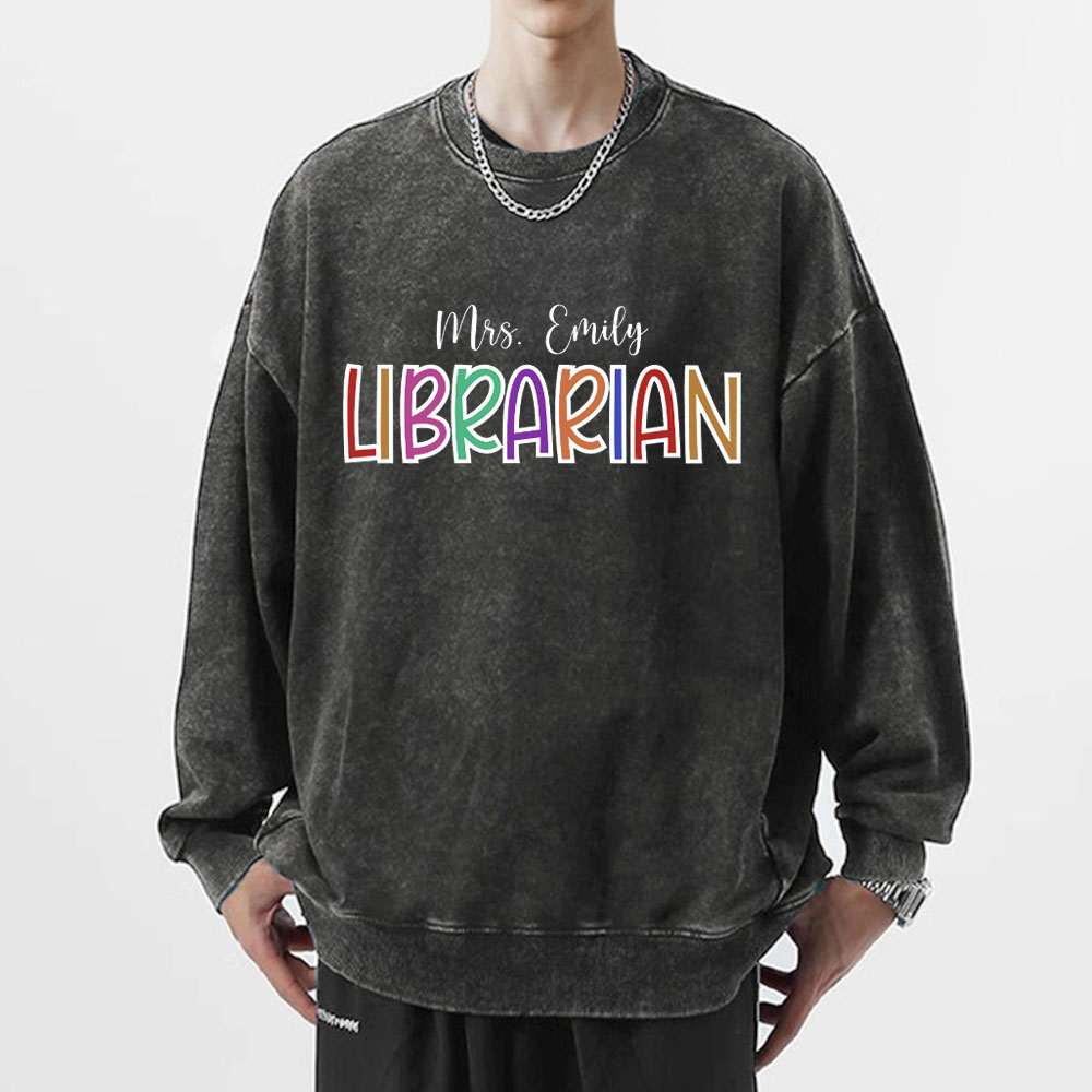 Pagewings Personalized Name Librarian Unisex Washed Sweatshirt