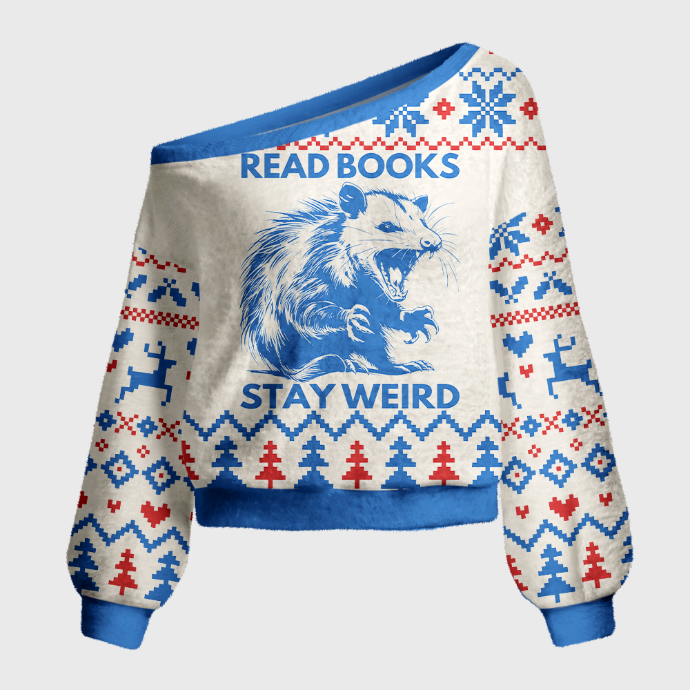 Pagewings Read Books Stay Weird Off Shoulder Ugly Knit Sweater
