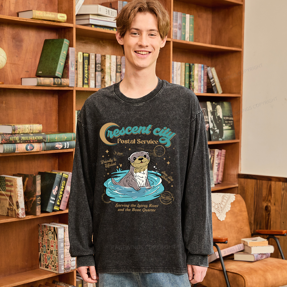 Pagewings Crescent City Postal Service Unisex Washed Long Sleeve T-shirt