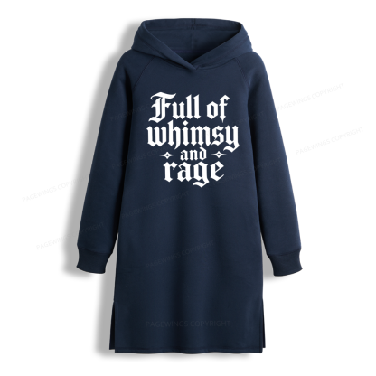 Pagewings Full of Whimsy and Rage Side-Slit Fleece Hoodie Dress