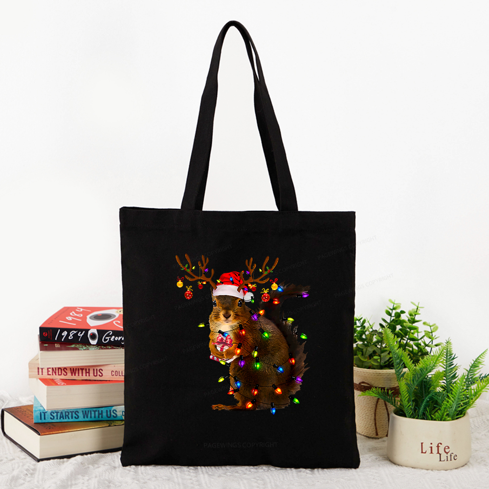 Pagewings Christmas Squirrel Lights Tote Bag
