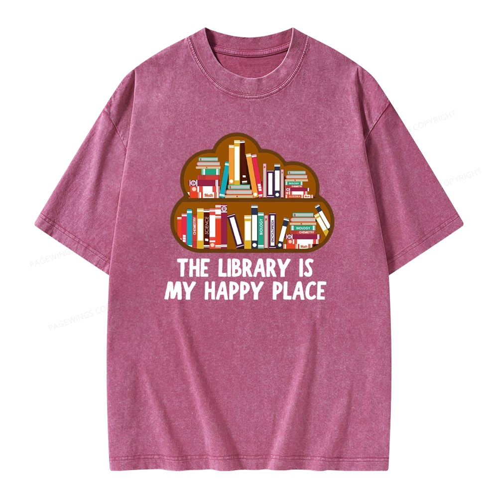 Pagewings The Library Is My Happy Place Unisex Washed T-shirt