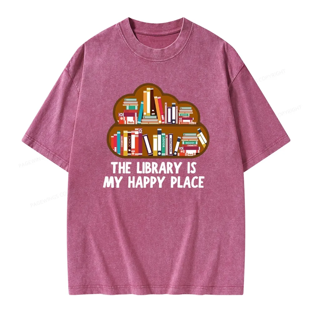 Pagewings The Library Is My Happy Place Unisex Washed T-shirt