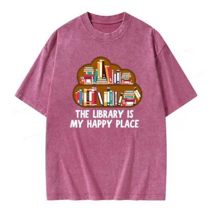 Pagewings The Library Is My Happy Place Unisex Washed T-shirt