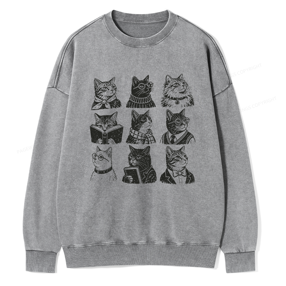 Pagewings Bookish Cats Unisex Washed Sweatshirt