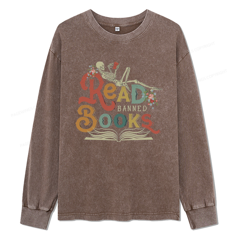 Pagewings Read Banned Books Unisex Washed Long Sleeve T-shirt
