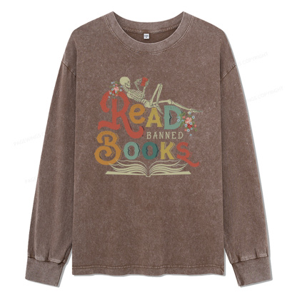 Pagewings Read Banned Books Unisex Washed Long Sleeve T-shirt