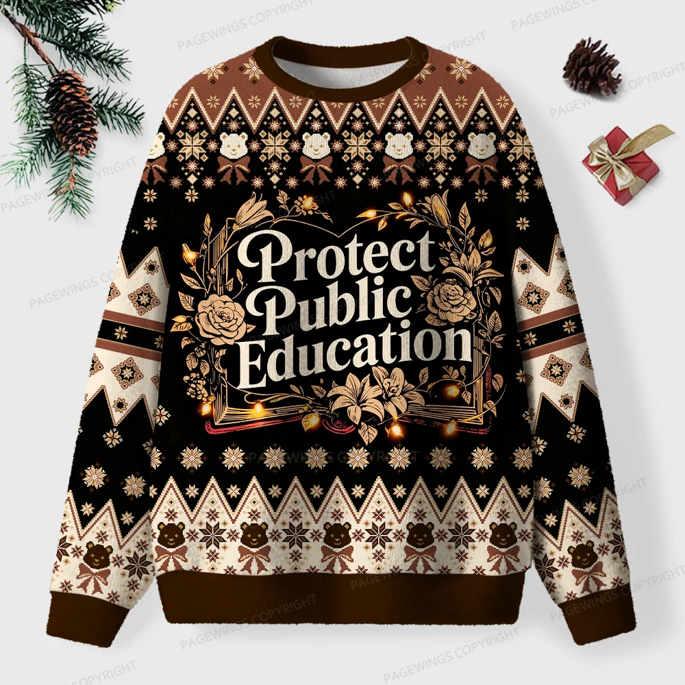 Pagewings Protect Public Education Unisex Ugly Knit Sweatshirt