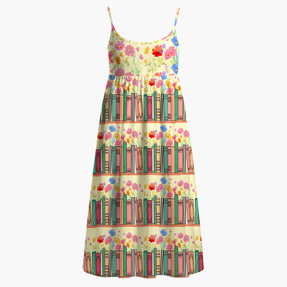 Pagewings Floral Book Lover Printed Spaghetti Strap Midi Sundress