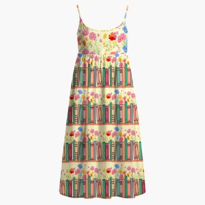 Pagewings Floral Book Lover Printed Spaghetti Strap Midi Sundress