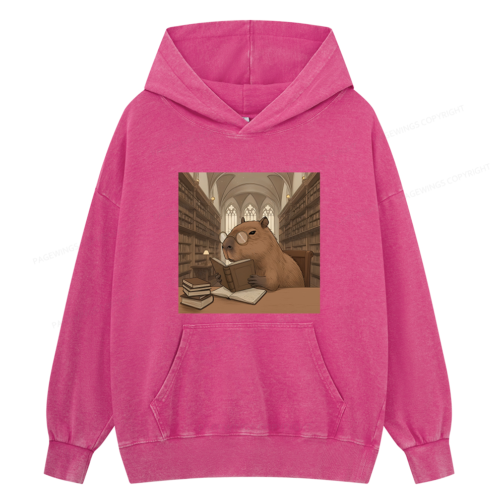 Pagewings The Reader Capybara Unisex Washed Hoodie