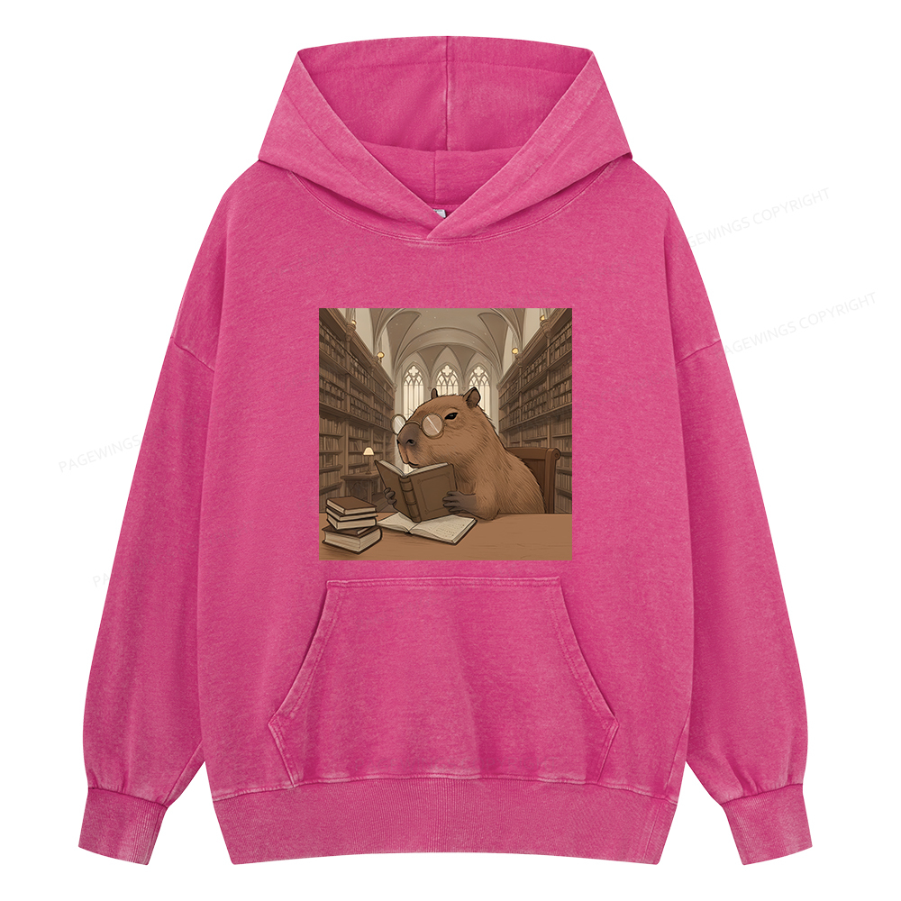 Pagewings The Reader Capybara Unisex Washed Hoodie