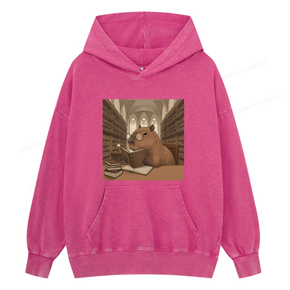 Pagewings The Reader Capybara Unisex Washed Hoodie
