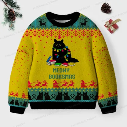 Pagewings Meowy Booksmas Unisex Ugly Knit Sweatshirt