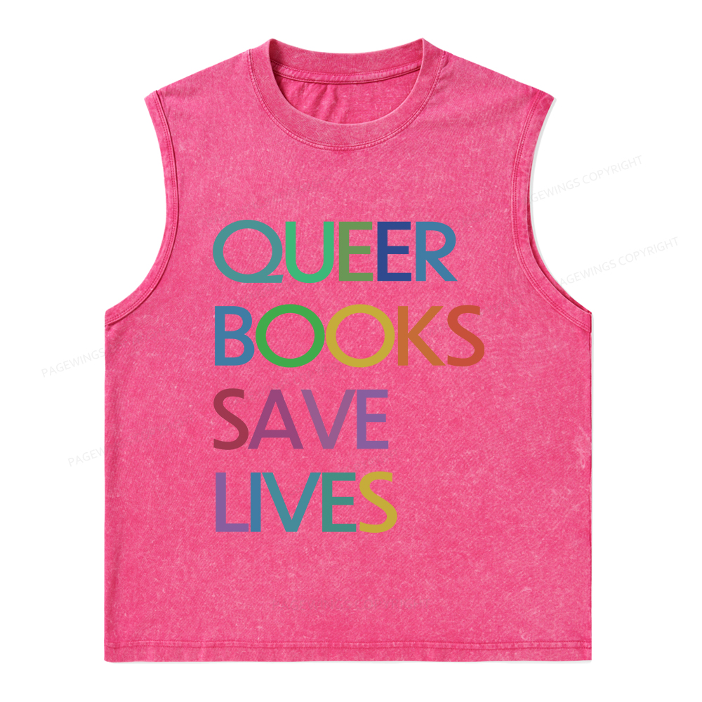 Pagewings  Queer Books Save Lives Unisex Washed Tank Top