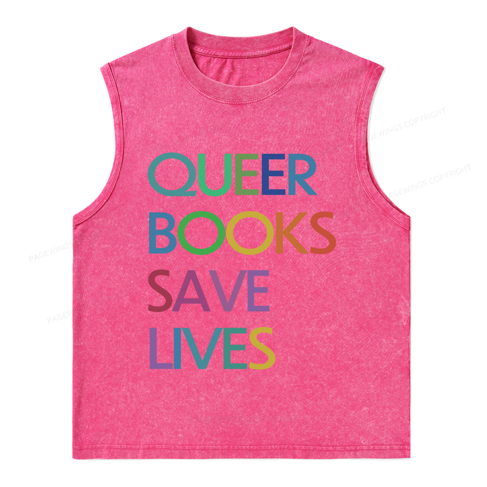Pagewings  Queer Books Save Lives Unisex Washed Tank Top