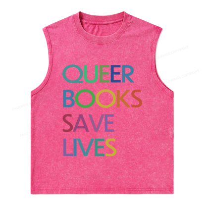 Pagewings  Queer Books Save Lives Unisex Washed Tank Top