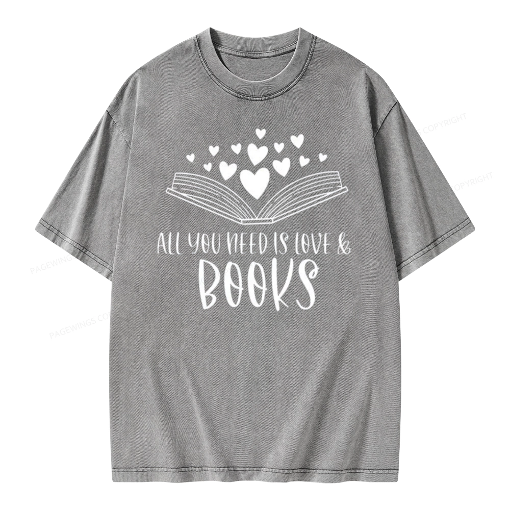 Pagewing All You Need Is Love & Books Unisex Washed T-shirt