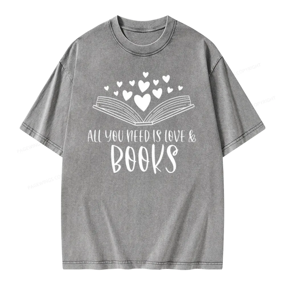 Pagewing All You Need Is Love & Books Unisex Washed T-shirt