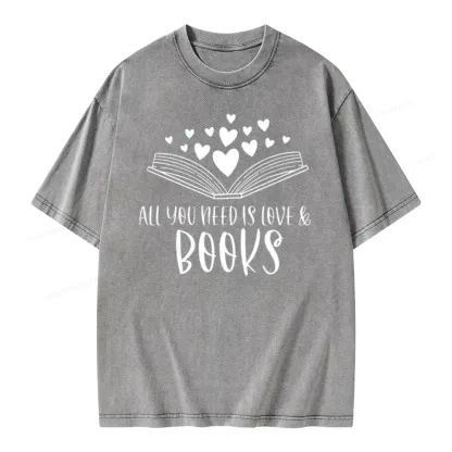 Pagewing All You Need Is Love & Books Unisex Washed T-shirt