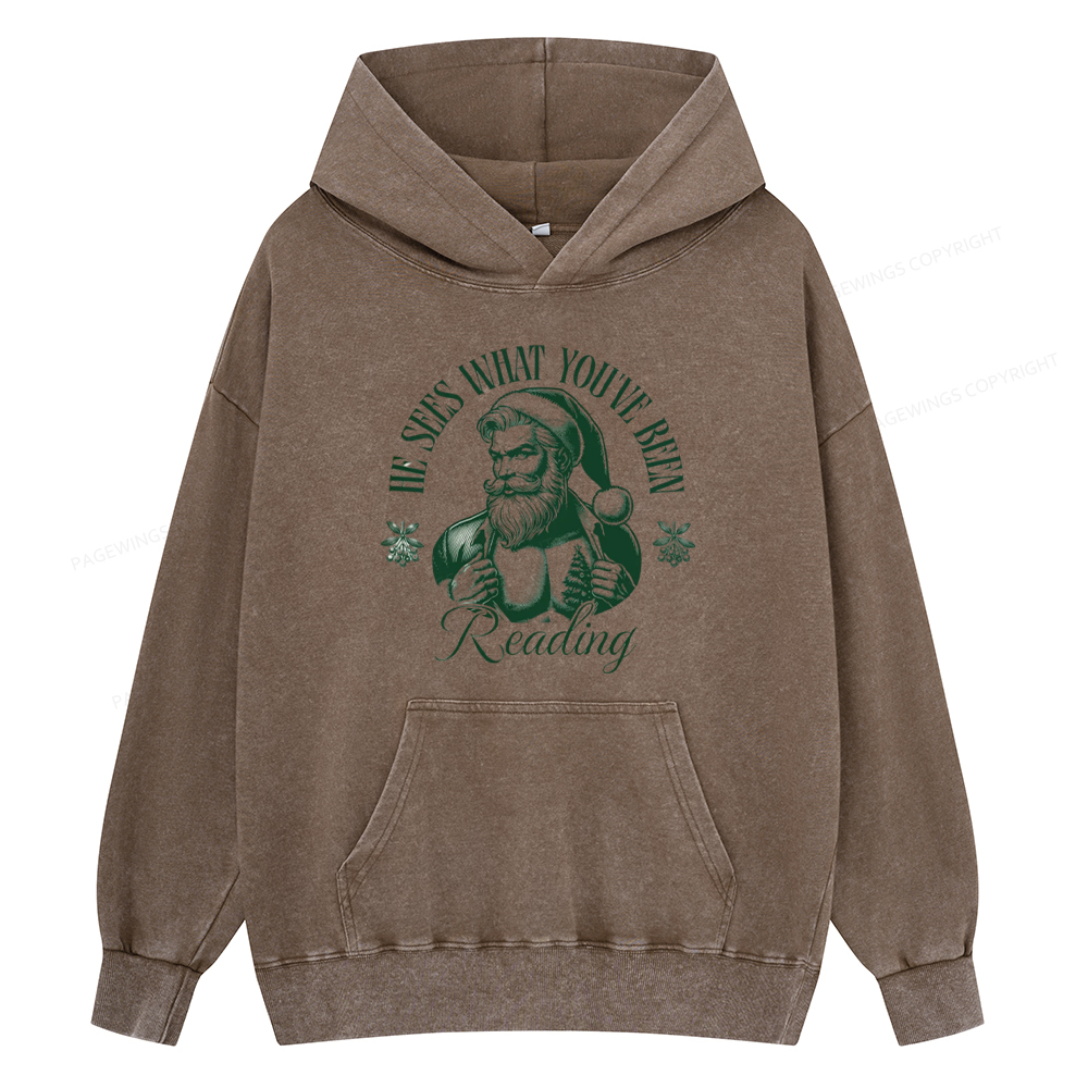 Pagewings He Sees What You've Been Reading Unisex Washed Hoodie