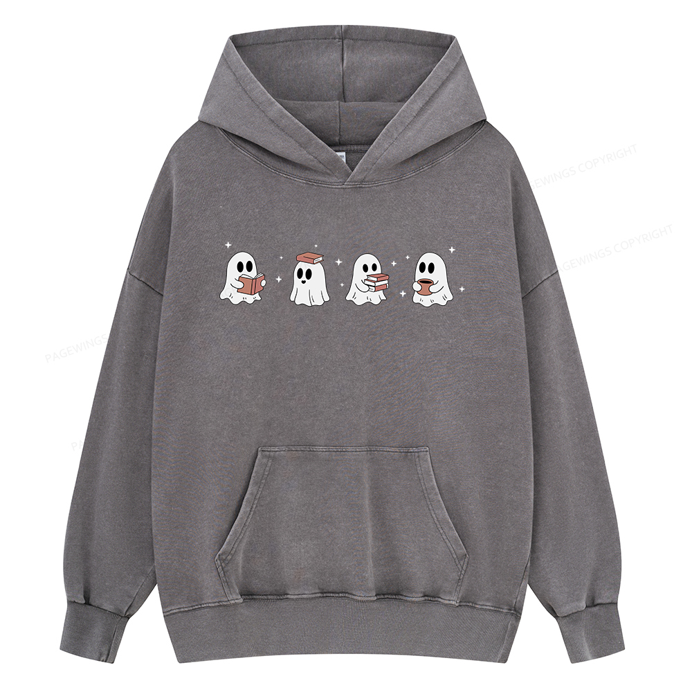 Pagewings Bookish Ghost Unisex Washed Hoodie