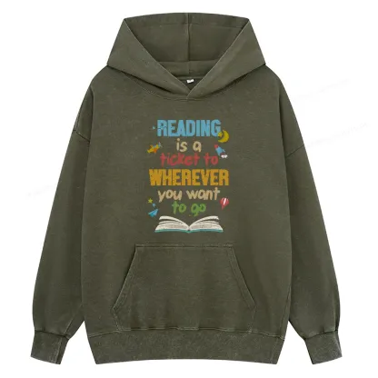 Pagewings Reading Is A Ticket Unisex Washed Hoodie